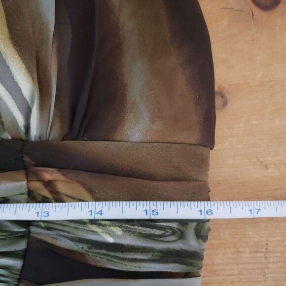 Frank Lyman Size 8 Medium Green Brown Silk Sleeveless Halter Dress - Picture 8 of 11